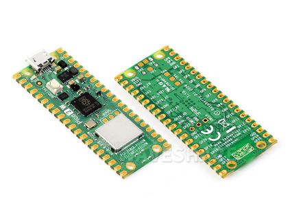 Raspberry Pi Pico 2 W新型微控制器迷你开发板的入门套餐配置，包含面包板和扎线以及加焊了黄色排针的 Pico 2版本